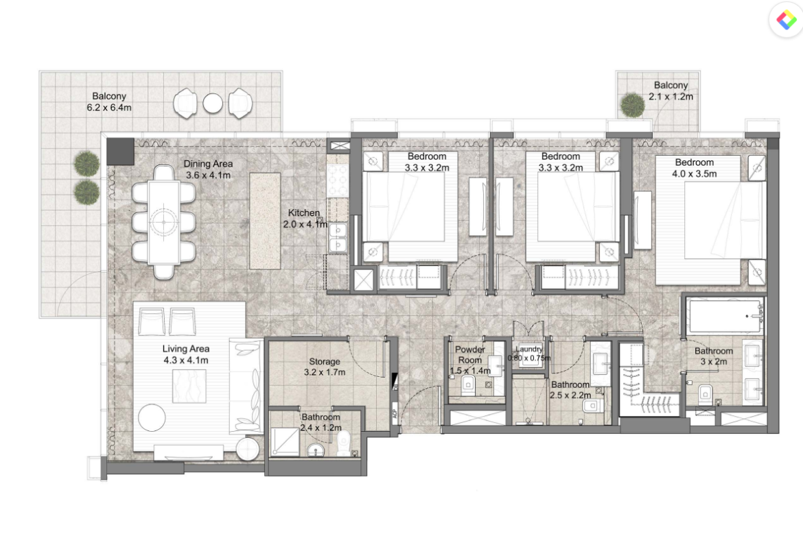 Golf Suites 3 BR resale Dubai Hills Estate floorplan