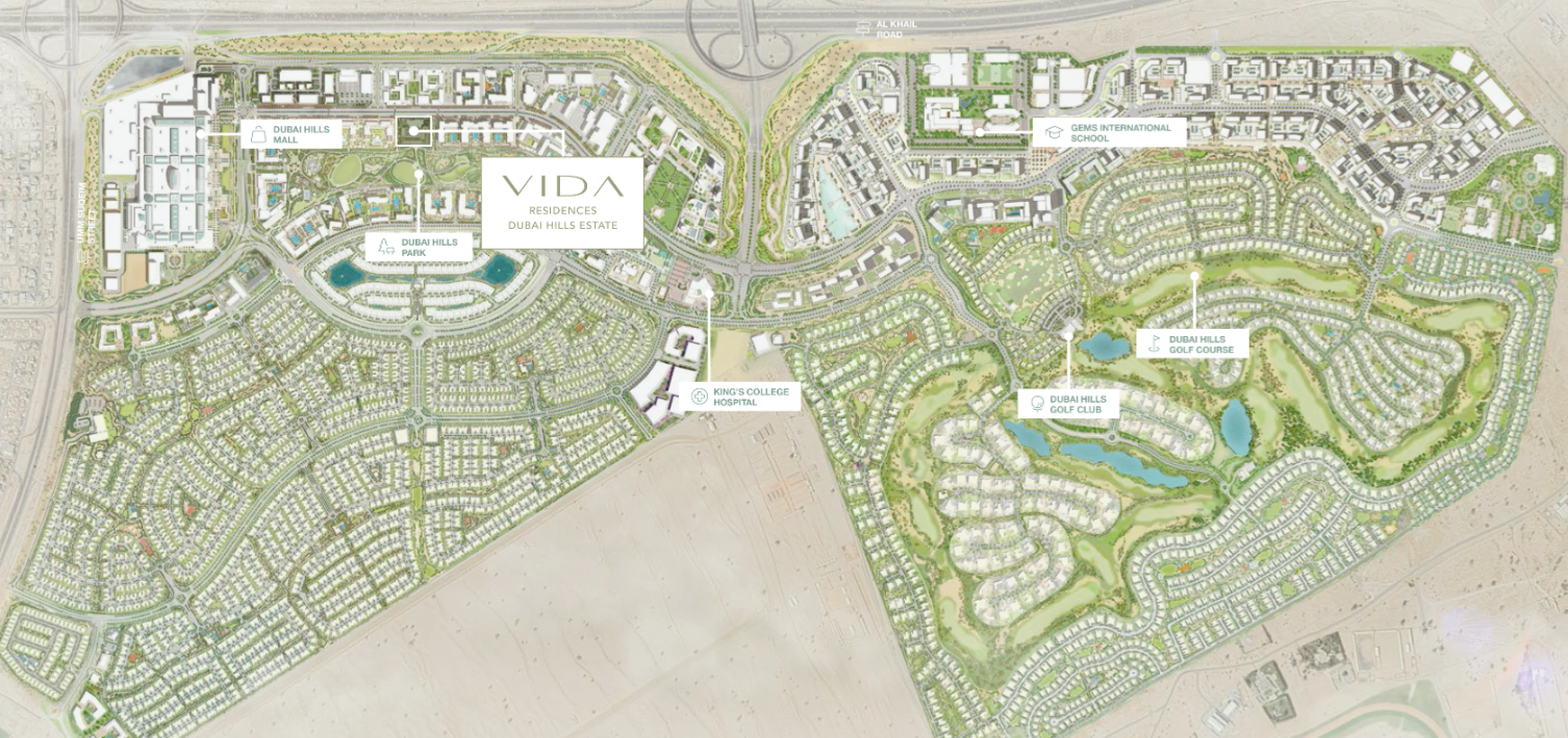 Vida Dubai Hills handover 2BR corner resale pool view location map